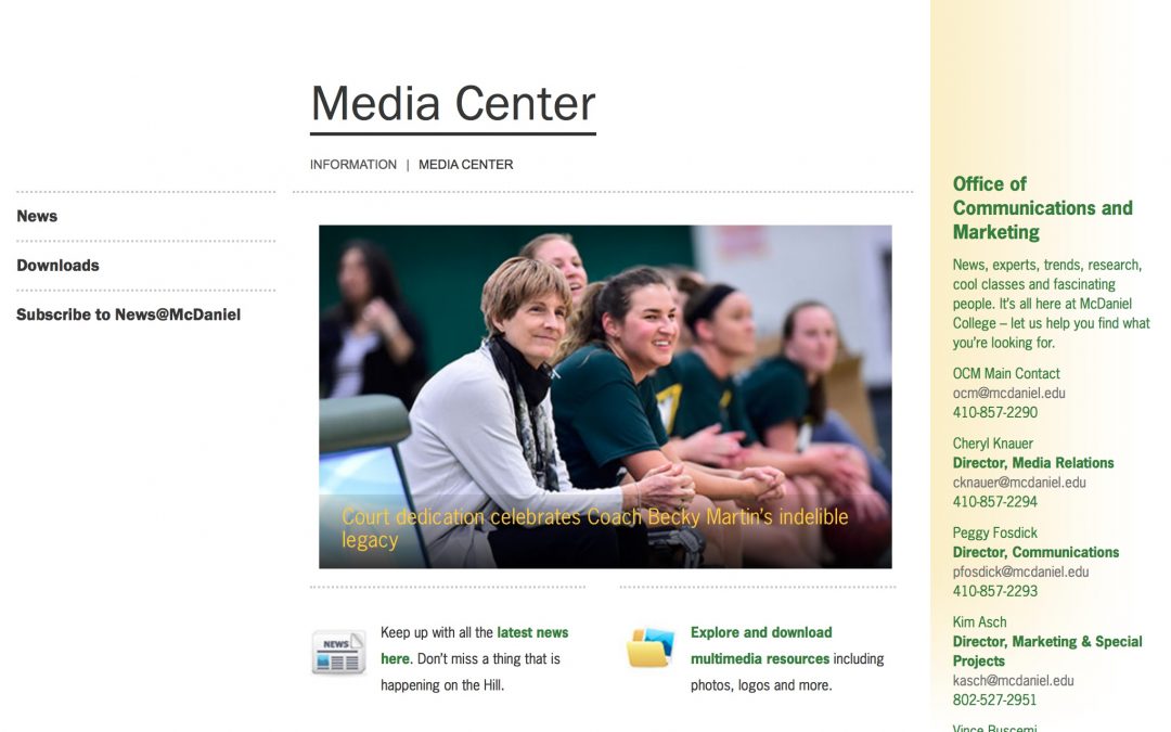 Media Center page from MdDaniel.edu